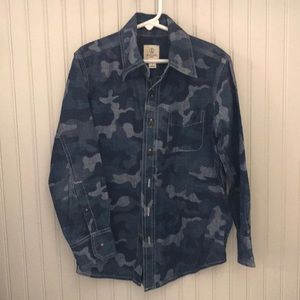 Boys blue camo button down shirt